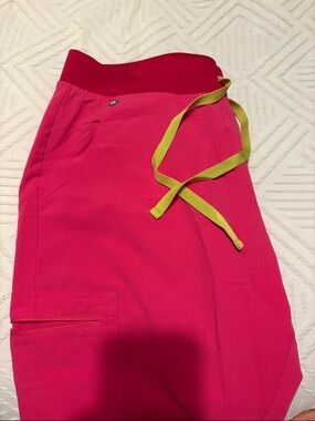 Figs Women's Hot Pink Scrub Pants with Lime Drawstring